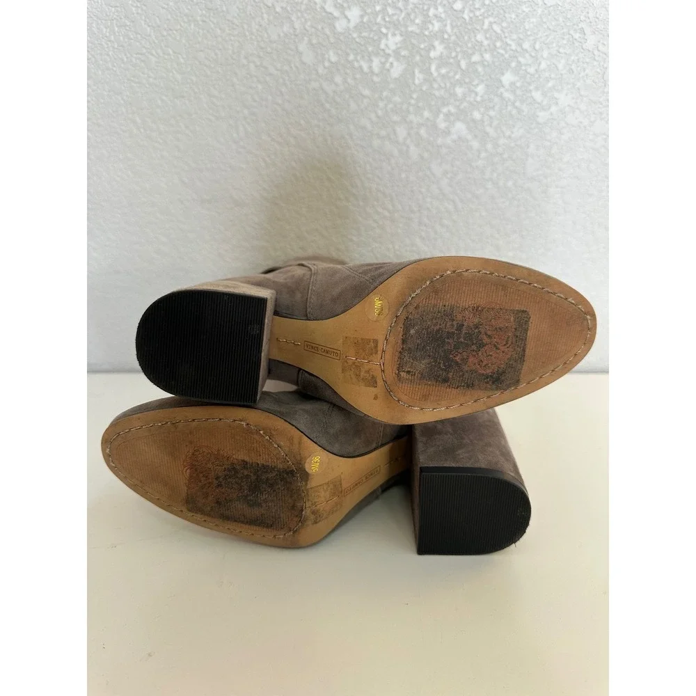 Vince Camuto Gray Suede Buckle Strap Slouchy Block Heel Ankle Boots Size 6M